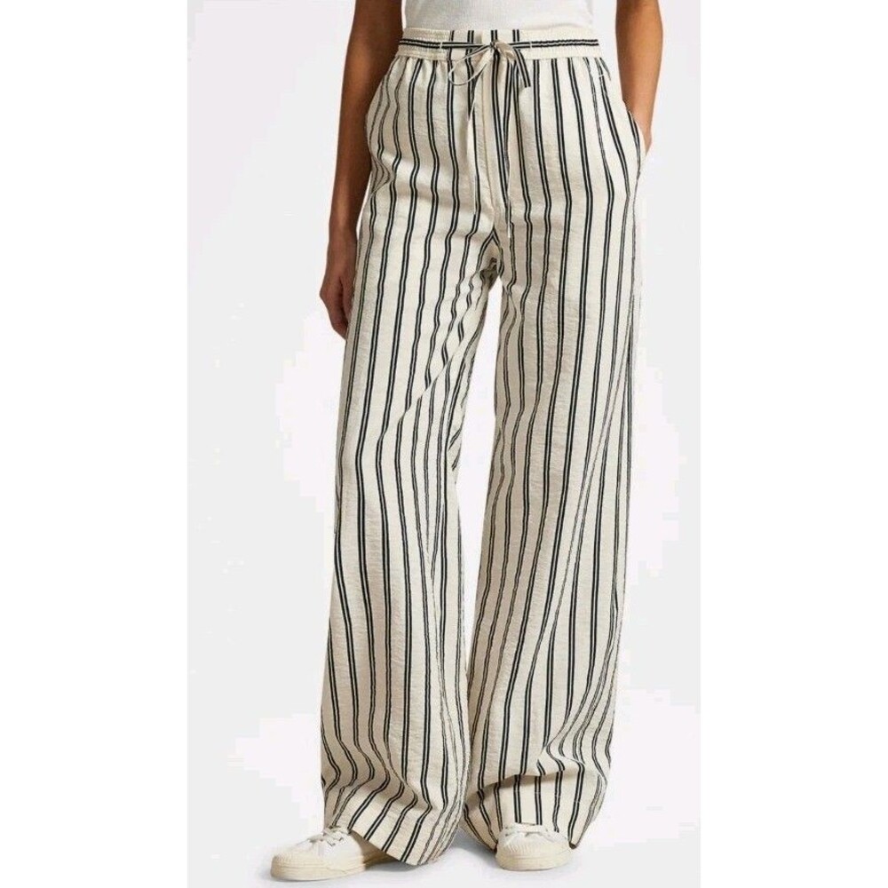 Polo Ralph Lauren Silk Blend Striped Wide Leg Pant Women Plus Sz XXL Cream Blue
